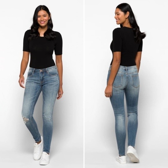 Vigoss Denim - VIGOSS | Jagger Distressed Skinny Mid Rise Medium Wash Stretch Jeans 31